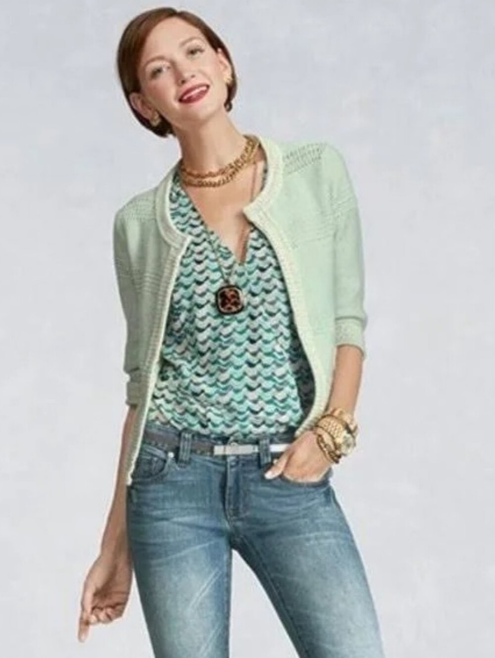 ā¢HOLD FOR KRISTIN⢠Society Sweater #203 Cardigan Boxy Style Hook/Eye Sz LG EUC - Picture 6 of 12
